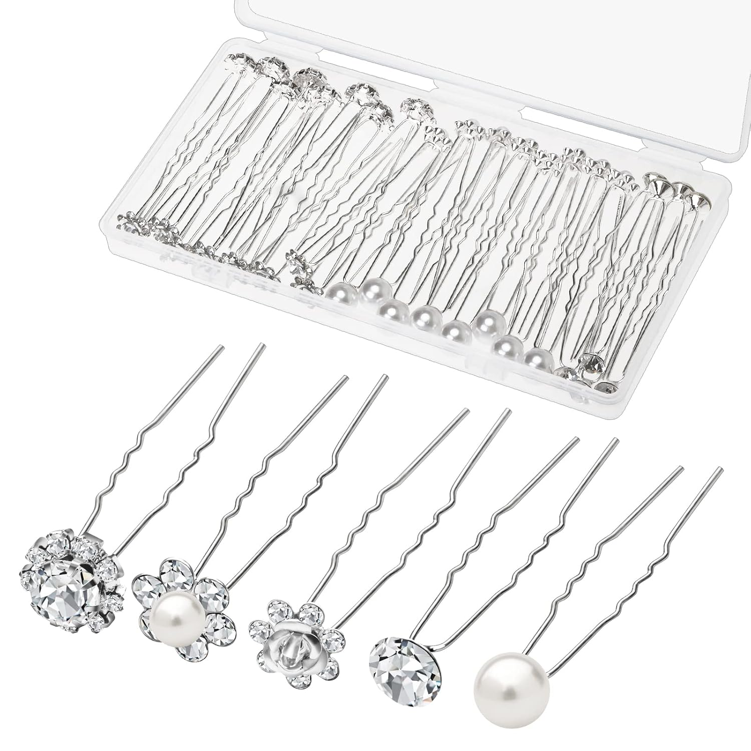 40 Pack Wedding Pearl Hair Pins for Bridal, Silver Pearl 