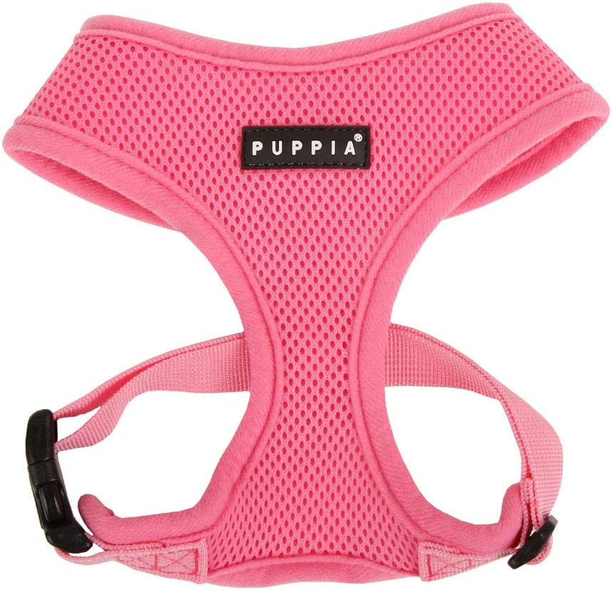 Soft Dog Harness No Choke Over-The-Head Triple Layered Breathable Mesh Adjustable Chest Belt and Quick-Release Buckle, Pink, Medium