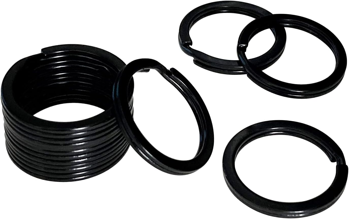 10 Pieces of 1-Inch Flat Key Rings - Metal Keychain Rings, Split Keyrings, Flat O-Ring for Home, Car, Office Keys Attachment (Black)