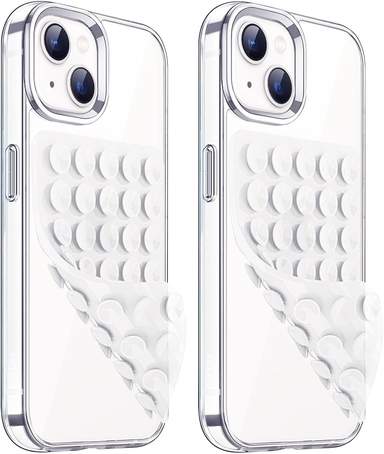 2 Pack Silicone Suction Cup Phone Case Mount Double Sided, Hands-Free Silicon Phone Grip with Higher Suction Power for Selfies and Videos, Non Slip Phone Accessories (White)