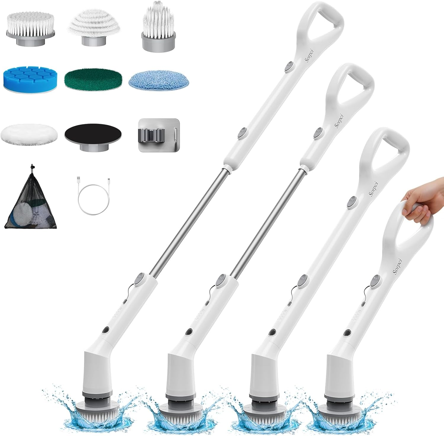 Electric Spin Scrubber, 2025 New Cordless Cleaning Brush, Shower Cleaning Brush with 7 Replaceable Brush Heads, Power Scrubber 3 Adjustable Speeds, Detachable Long Handle & IPX7 Waterproof