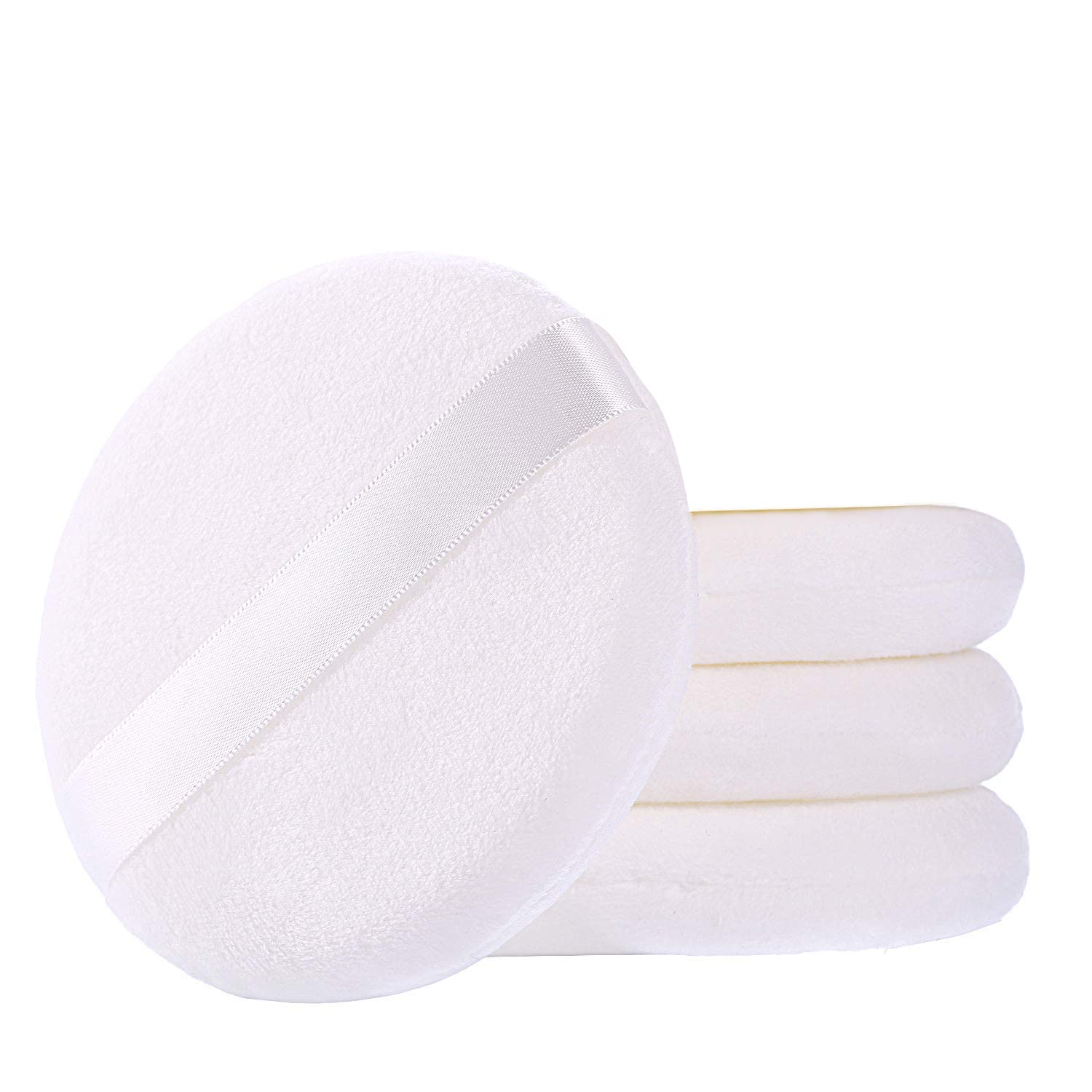 Powder Puff for Body Ultra Soft Large Velour Loose 3.13 Inch4Pcs White Round