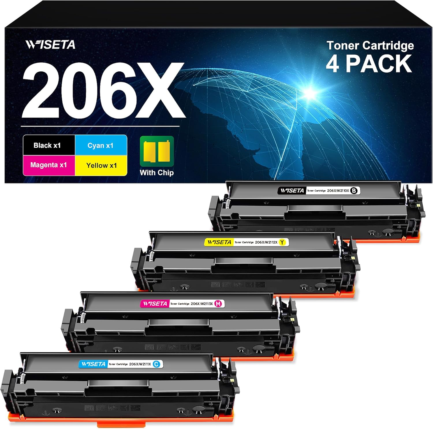206X Toner Cartridges 4 Pack High Yield (With CHIP) - Compatible Toner Cartridge Replacement for HP 206X 206A W2110X Compatible with Color Laserjet Pro MFP M283Fdw M283Cdw M255Dw M282Nw Toner Printer