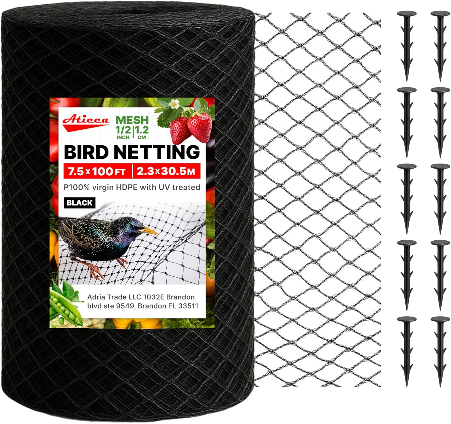 Red de proteccion para pajaros arboles frutales 75x100 pies con 10 estacas negro