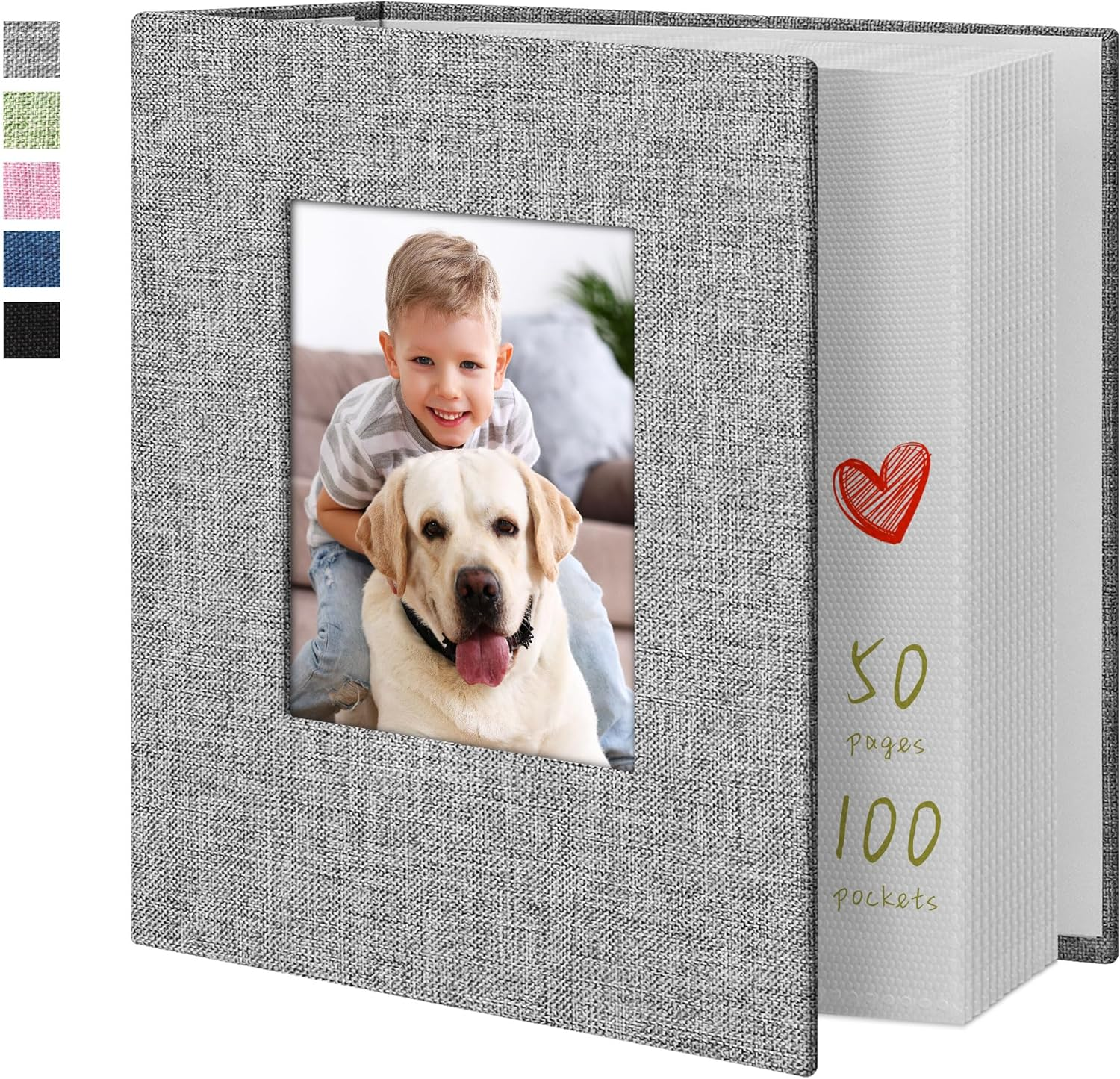 Photo Album 4X6 100 Pockets Photo Albums with Linen Cover Picture Albums for Family, Wedding, Baby, Photo Book Holds Vertical Pictures Grey