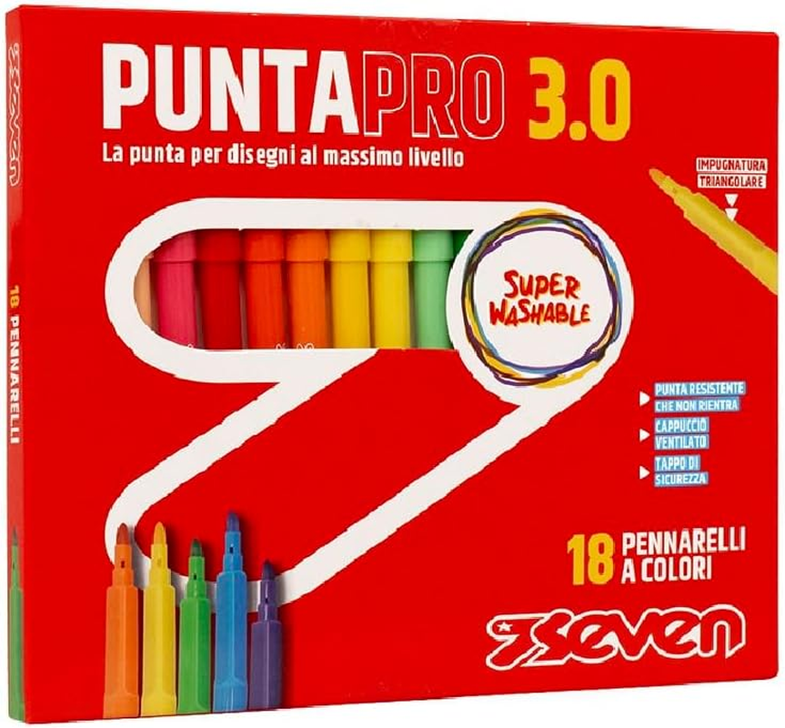 Pennarelli Scuola Puntapro 3.0 - Scatola Da 18 Pz, Pennarelli a Colore, Super Washable, Bambini E Ragazzi