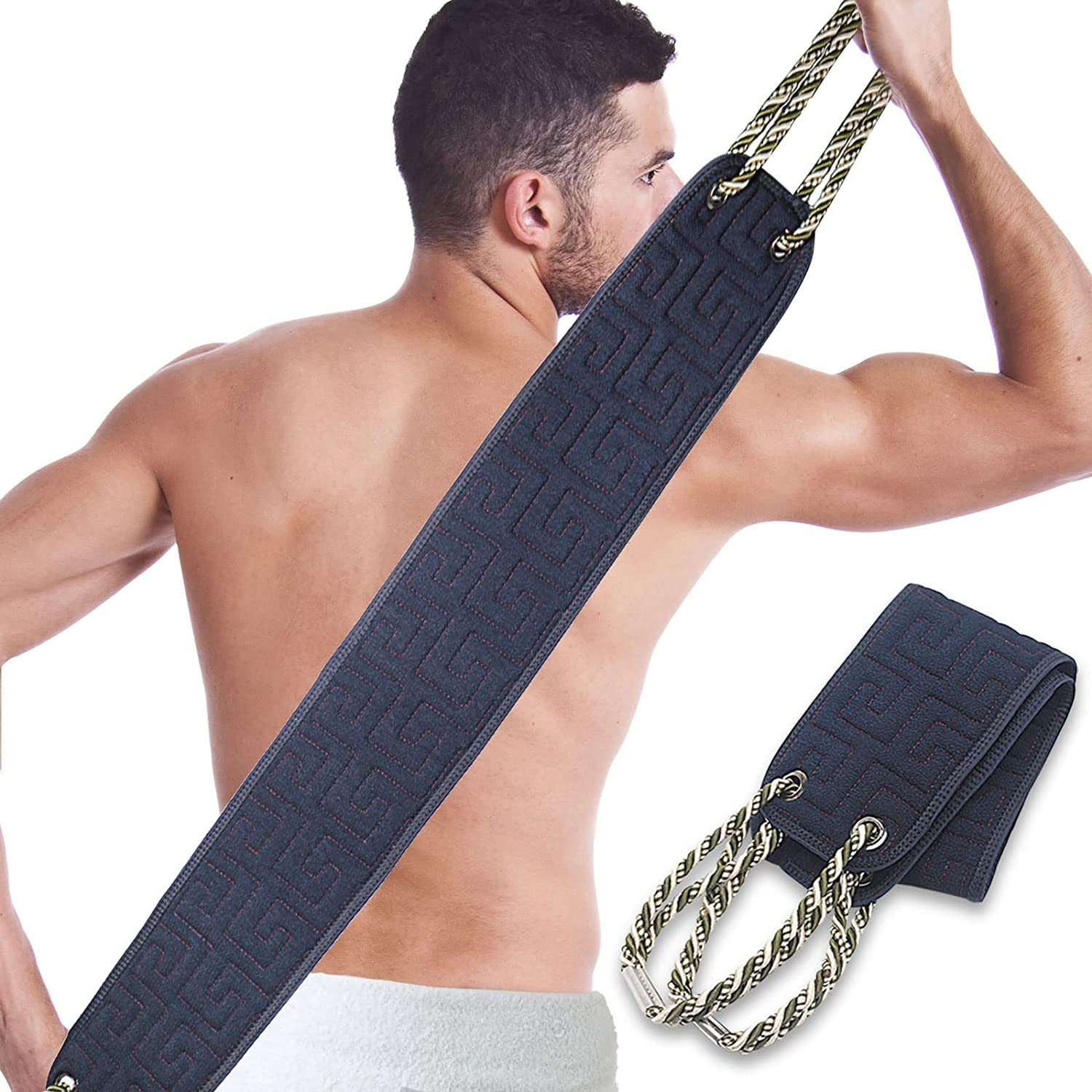 Exfoliating Back Scrubber for Shower, Double-Sided Back Scrub Washcloth with Handles for Use in Shower, 38 Inches Body Exfoliator Bath Tool to Clean Your Body Deeply for Men & Women Skin Care
