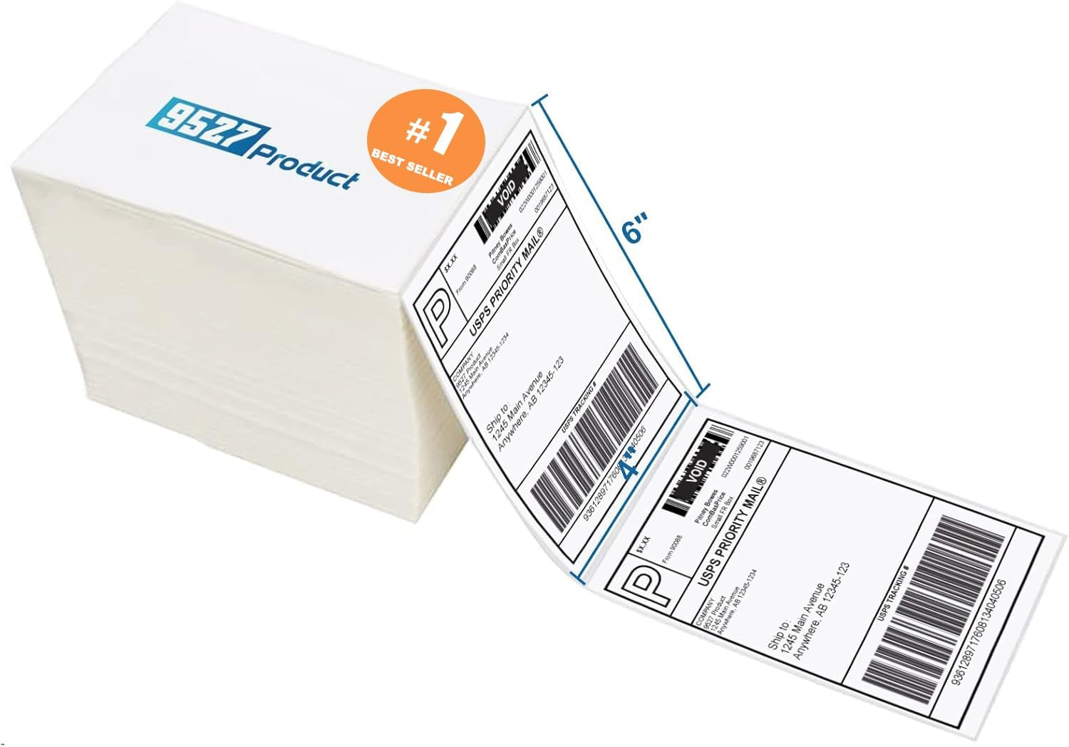 9527 Product Fanfold 4 X 6 Direct Thermal Labels White Perforated Shipping Labels, 500Pcs per Stack,1 Stack