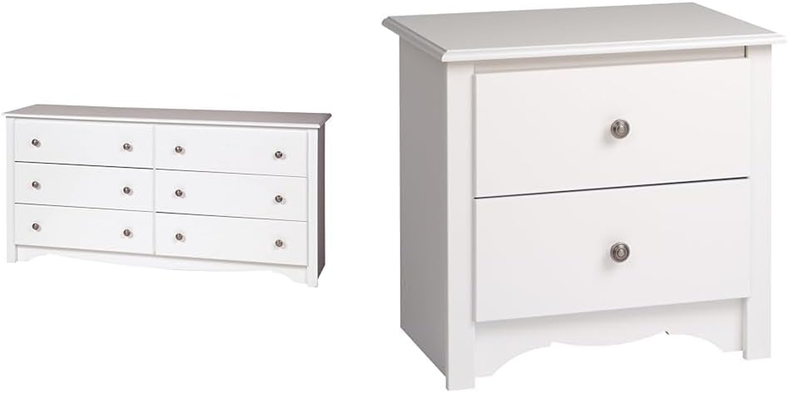 Monterey 6 Drawer Double Dresser and Nightstand Set (White)