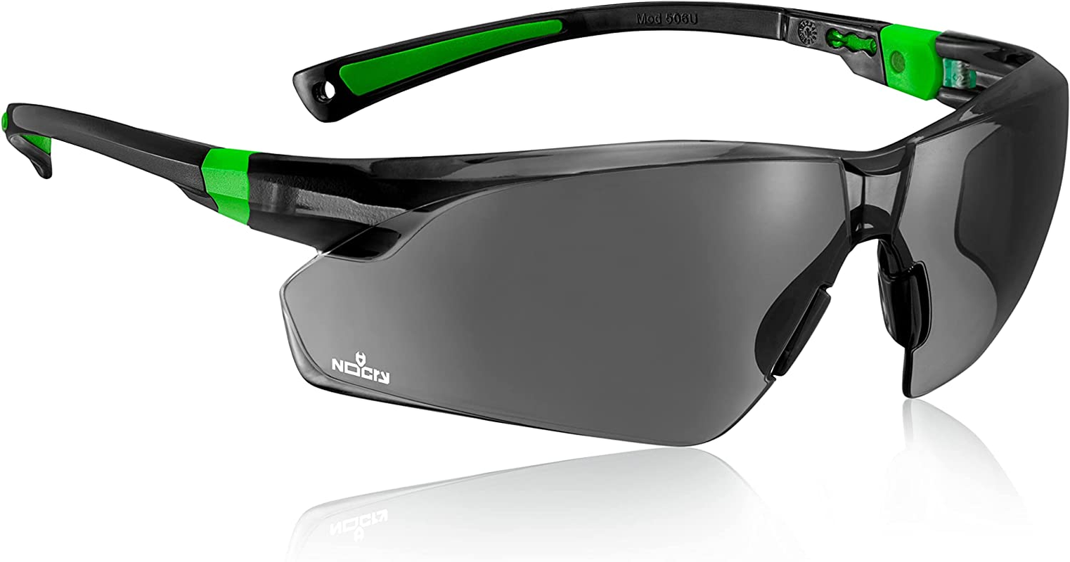 Nocry Safety Sunglasses with Green Tinted Wraparound Lenses; Tinted Safety Glasses for Men and Women with Adjustable Arms & No-Slip Grips; Work Glasses with UV 400 Protection; ANSI Z87.1 Rated