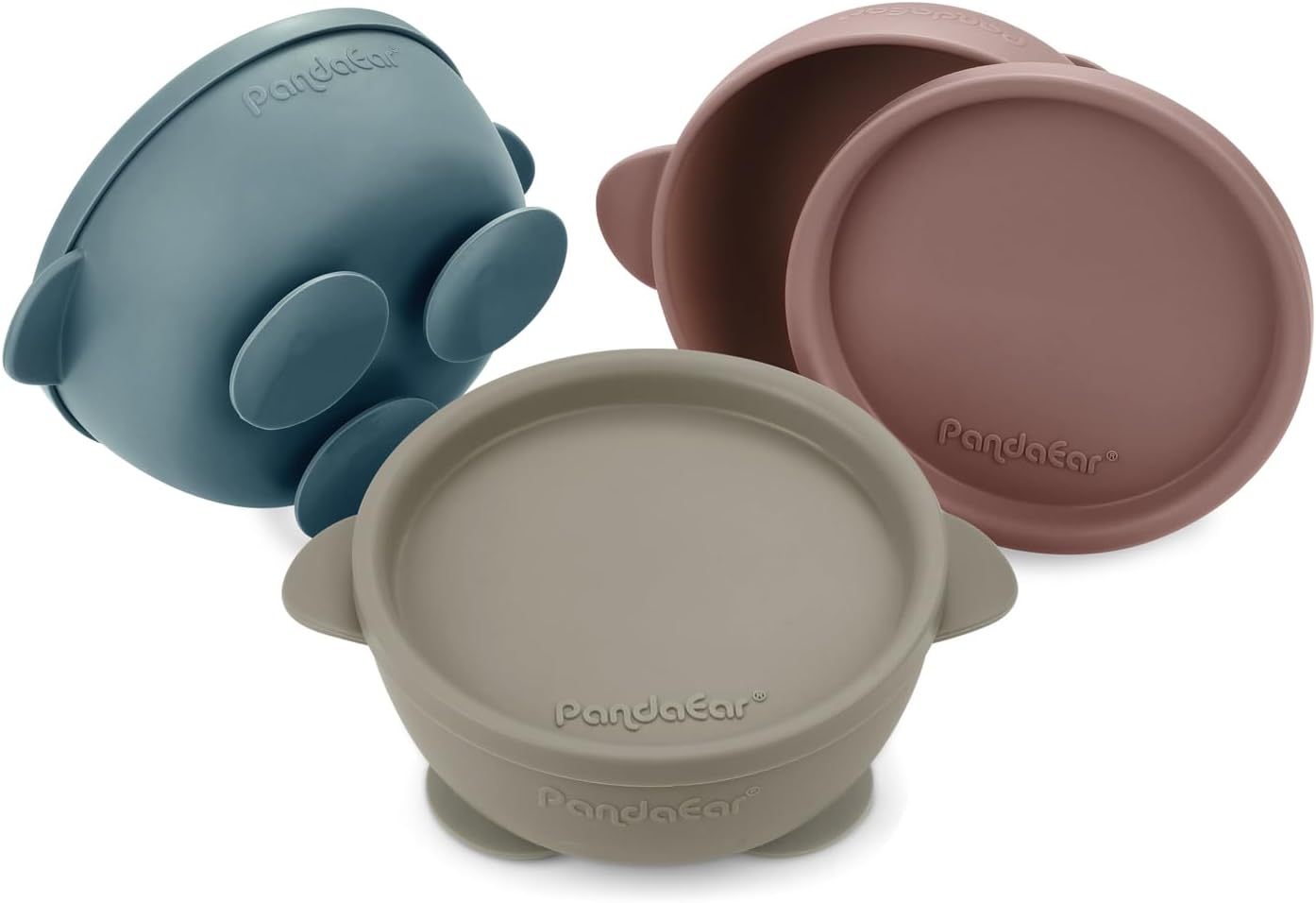 3 Pack Baby Suction Bowls with Lids – Stay Put Silicone Toddler Bowls for Self-Feeding & Travel, 100% Food Grade Bpa-Free, Leakproof Feeding Set (Muted Earth Tones)