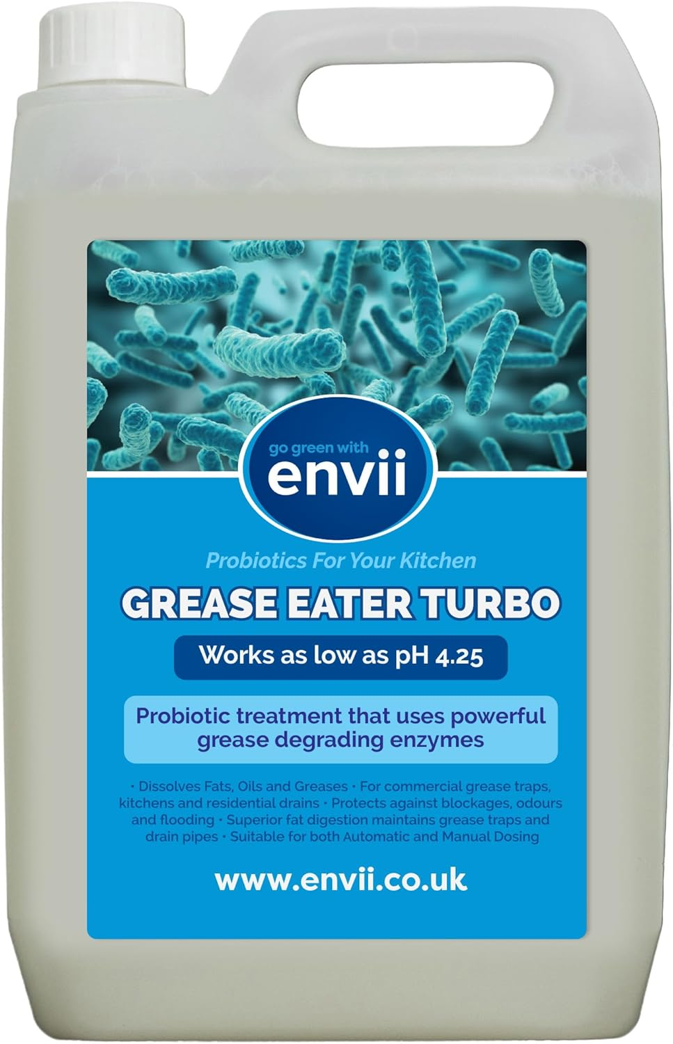 Grease Eater Turbo Degrassatore Biologico a Enzimi per Scarichi, Sifoni E Tubature | Elimina Grasso, Olio E Unto | 5L
