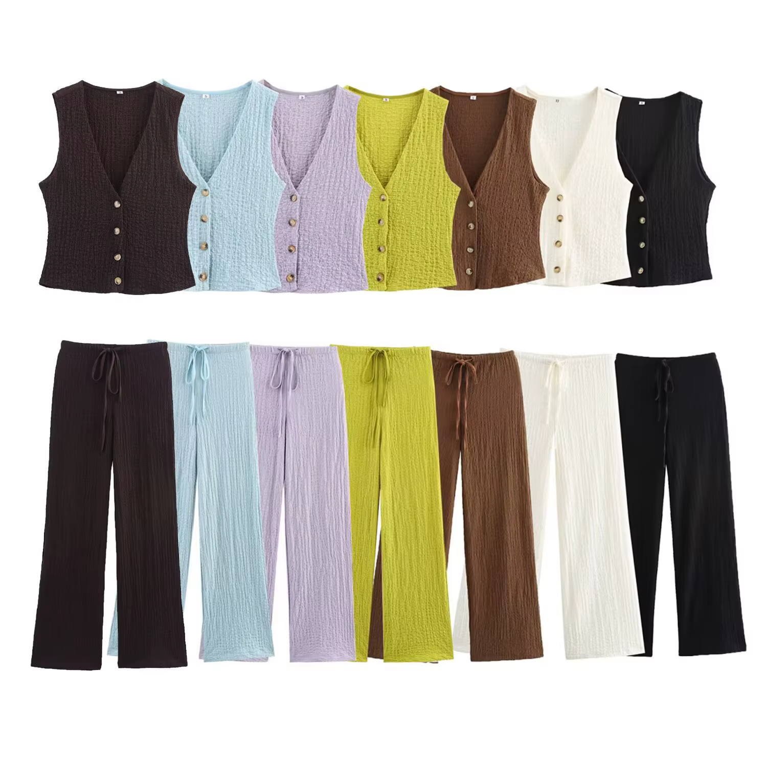 European American Women'S High-Waisted Straight Trousers Casual Summer Suit Long Textured Single-Breasted Vest Coat Wholesale