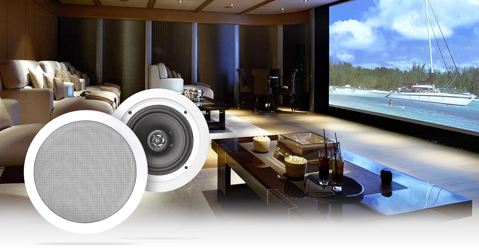 HC85 White Pair 8" In-Ceiling Home Theater Speakers, 8 Ohm, 2-Way
