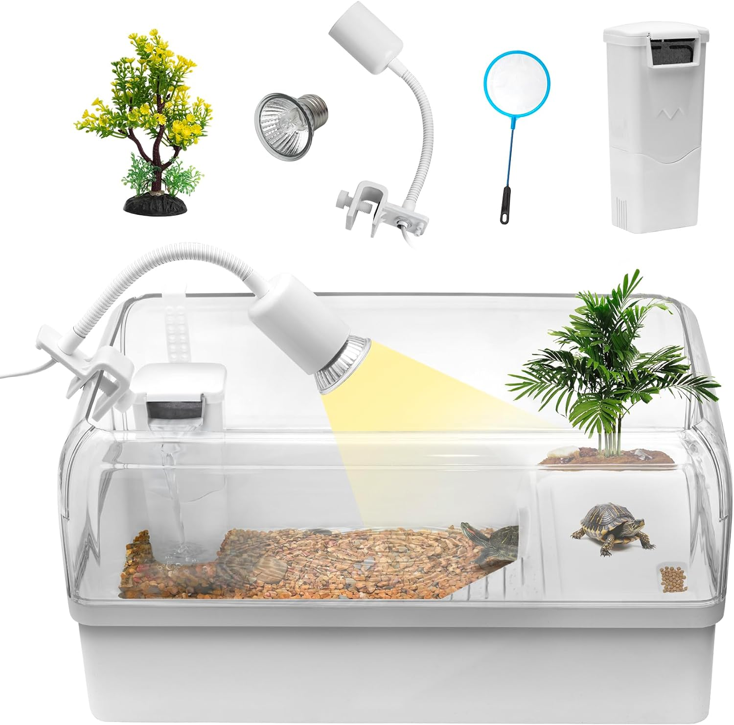 Clioran Turtle Tank Habitat Kit, Reptile Tank Aquarium, Acrylic Turtle Tank S... - Picture 8 of 14