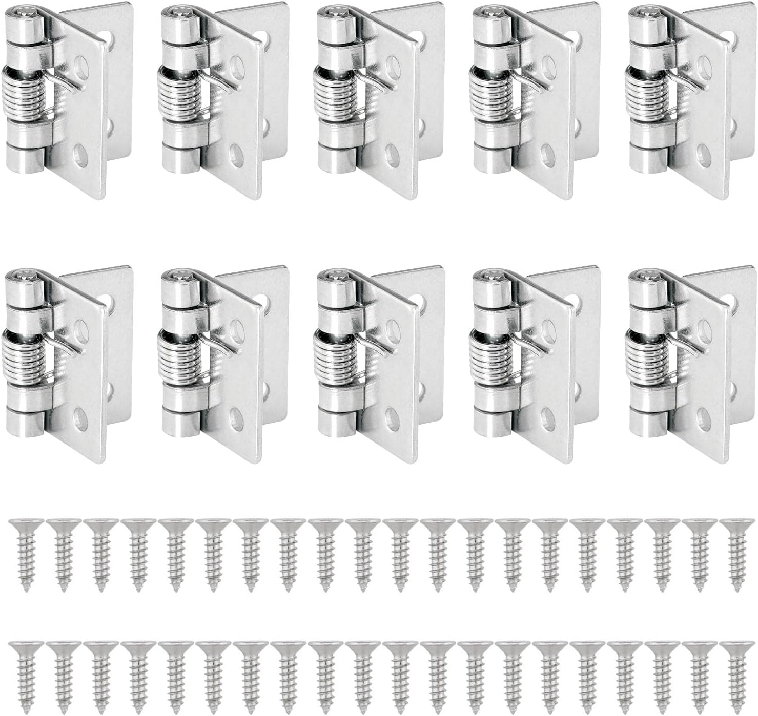 1-Inch Spring Loaded Hinges - 10PCS Small Iron Self-Closing Push and Pull Two-Way Hardware for Furniture Case Box with Screws