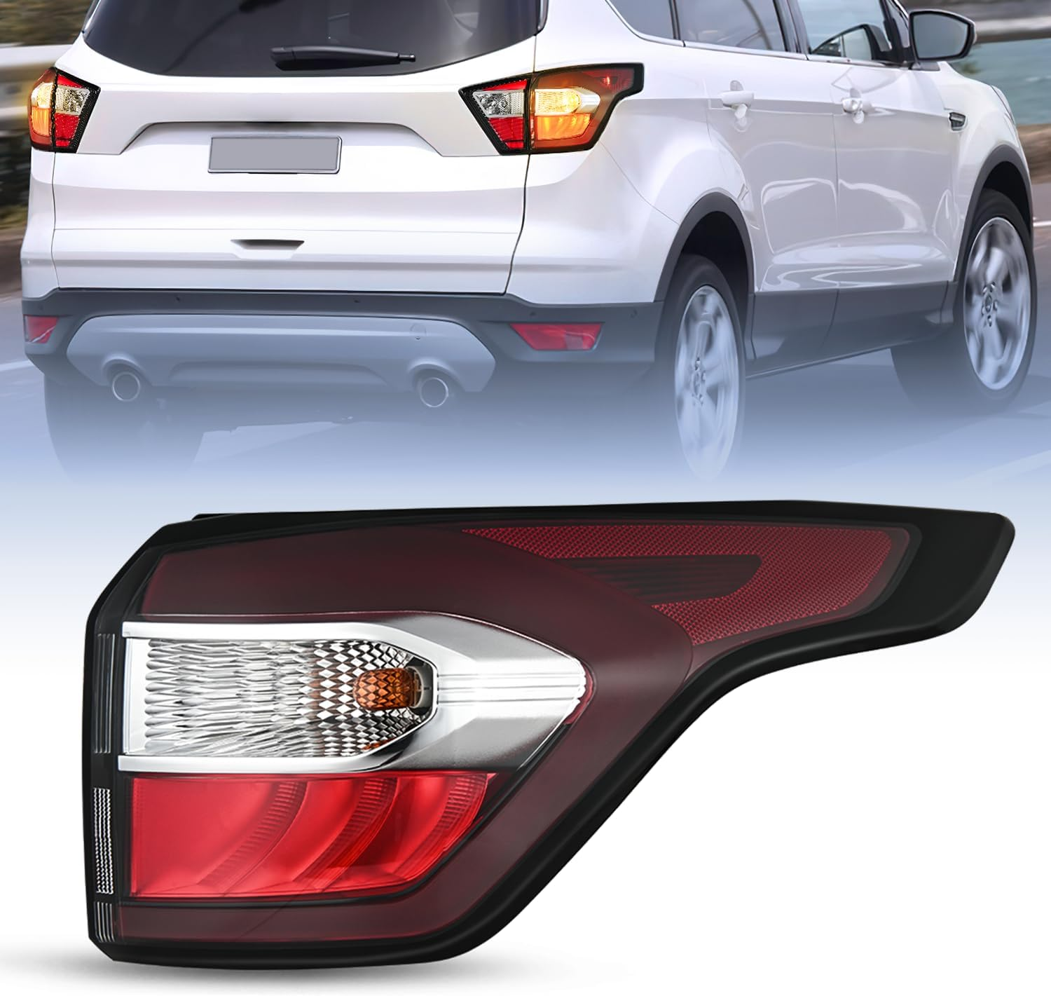 Taillight Assembly Compatible with 2017 2018 2019 Ford Escape Kuga Outer Rear Lamp Replacement OE Style LED and Halogen Bulbs Passenger Side