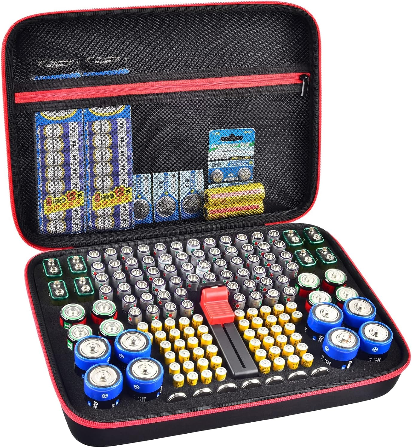 Battery Organizer Storage Case Box with Tester Fits AA AAA 9V C Holder (Case)