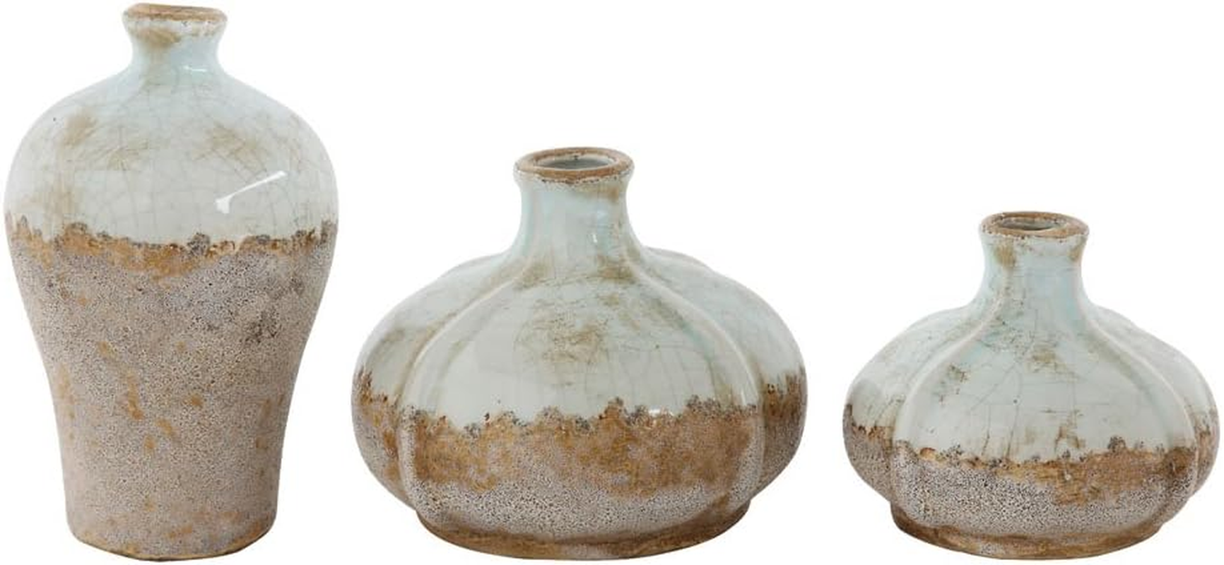 Brown & White Terracotta Vases with Distressed Finish (Set of 3 Sizes)