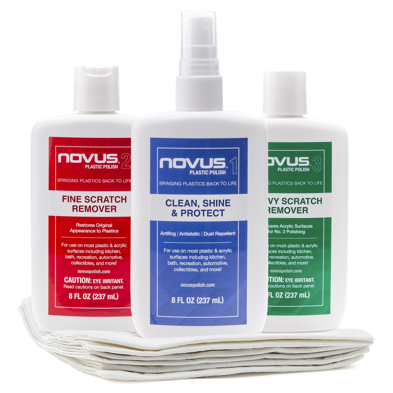-PK1-8 | Plastic Clean & Shine #1, Fine Scratch Remover #2, Heavy Scratch Remover #3 and Polish Mates Pack | 8 Ounce Bottles | Automotive Detailing Supplies & Plastic Restorer for Cars