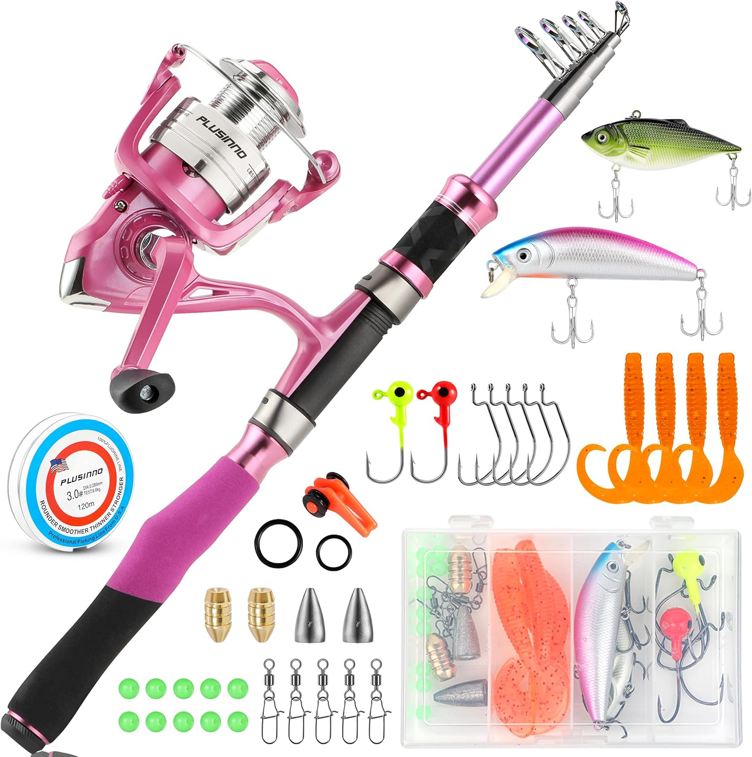 Ladies Pink Telescopic Fishing Rod and Reel