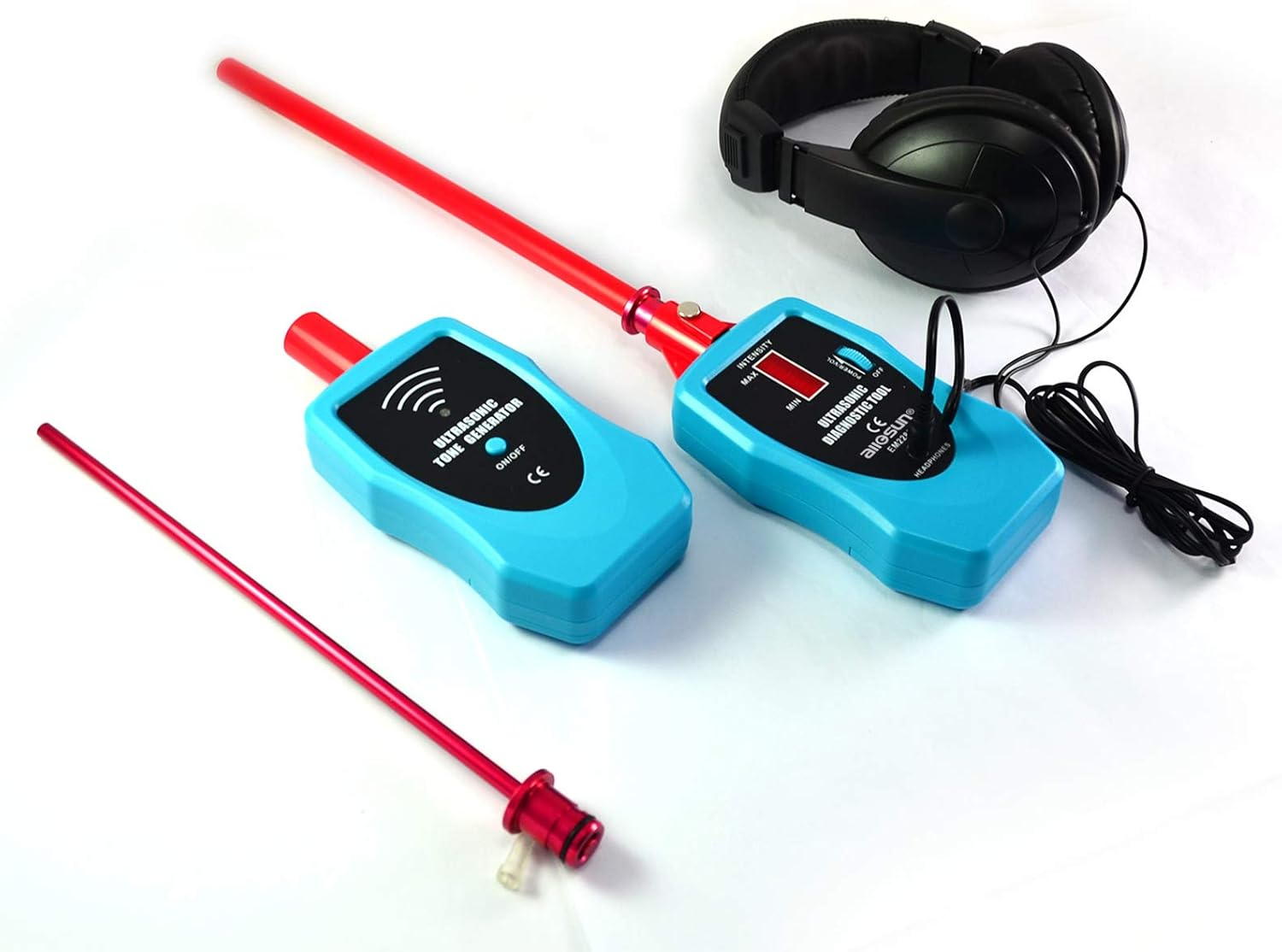 Ultrasonic Leak Detector Diagnostic Stethoscope 36-44Khz Air/Contact Probe,Kit W/Rotary Volume,Tone Generator,Find Vacuum Gas Seal Faults,Auto& Industrial Leak Detection Tool