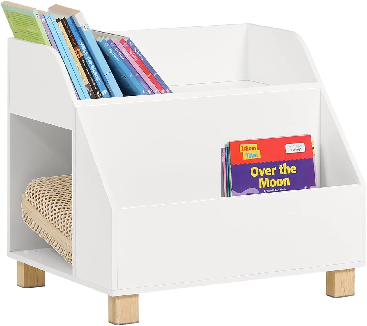Kmb54-W,Children Kids Storage Bookcase,Book Shelf Toy Shelf Storage Display Shelf Rack Organizer with 3 Storage Compartments,White