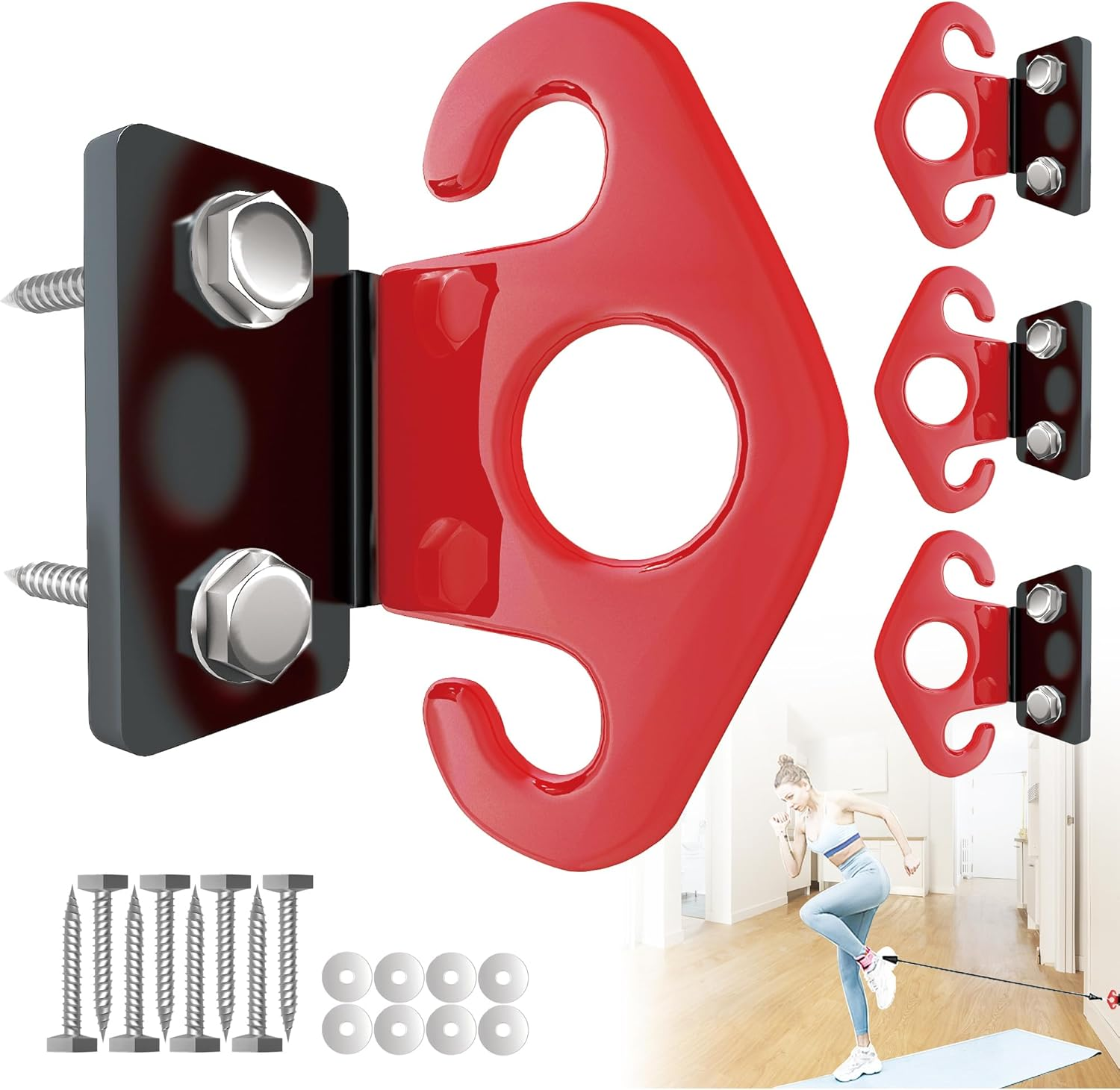 4 PCS Resistance Band Wall Anchors, Exercise Band Wall Anchor, Gym Wall Hooks for Resistance Bands, Workout Wall Mount Anchor for Physical Therapy and Small Space Home