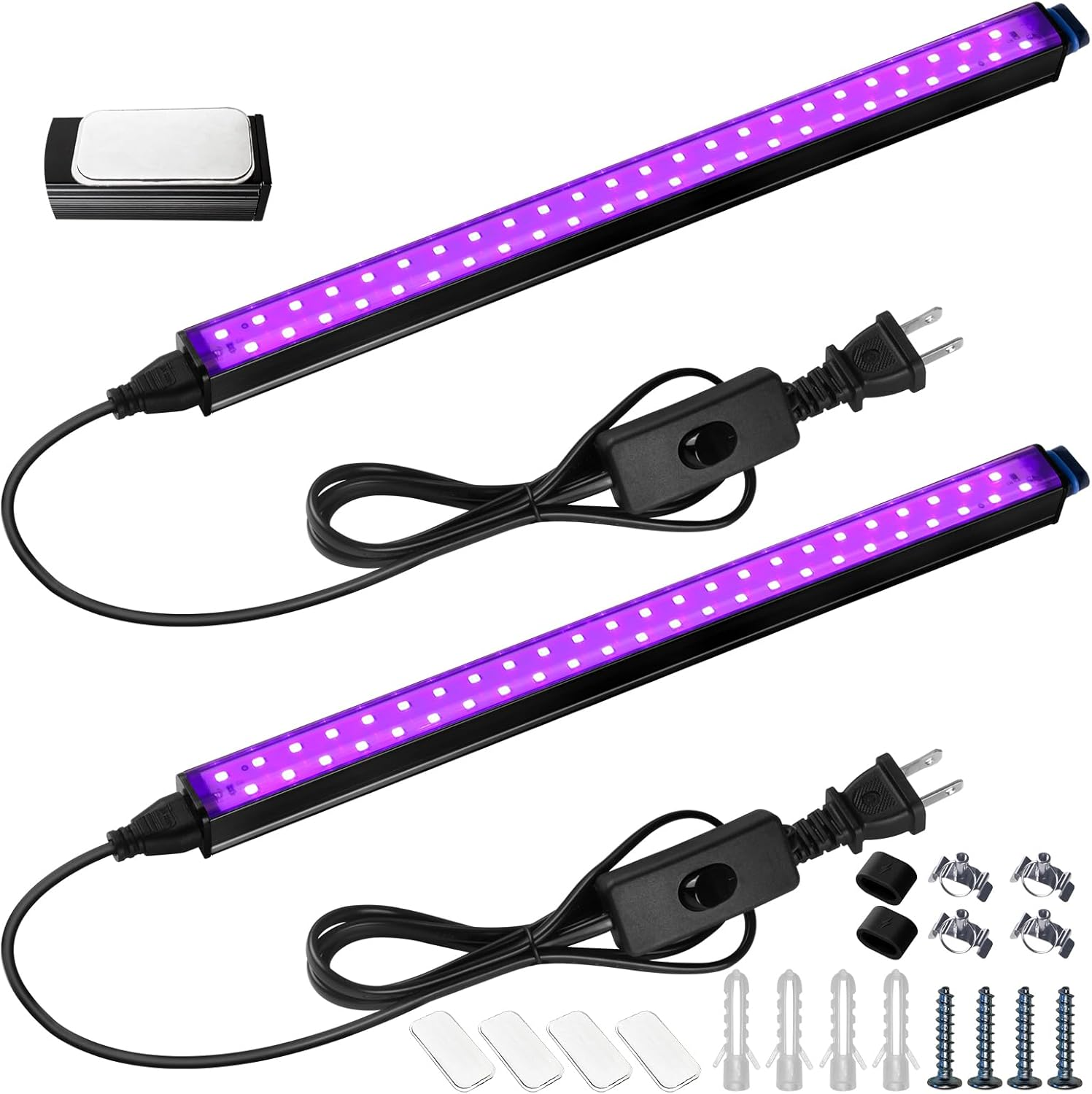 Black Light Fixtures, 10W 1FT Magnetic LED Black Light Bulb Tapestry, Fluorescent Poster Paint, Blacklight Halloween Decorations, Linkable UV Light, Built-in ON/Off Switch, 2 Packs