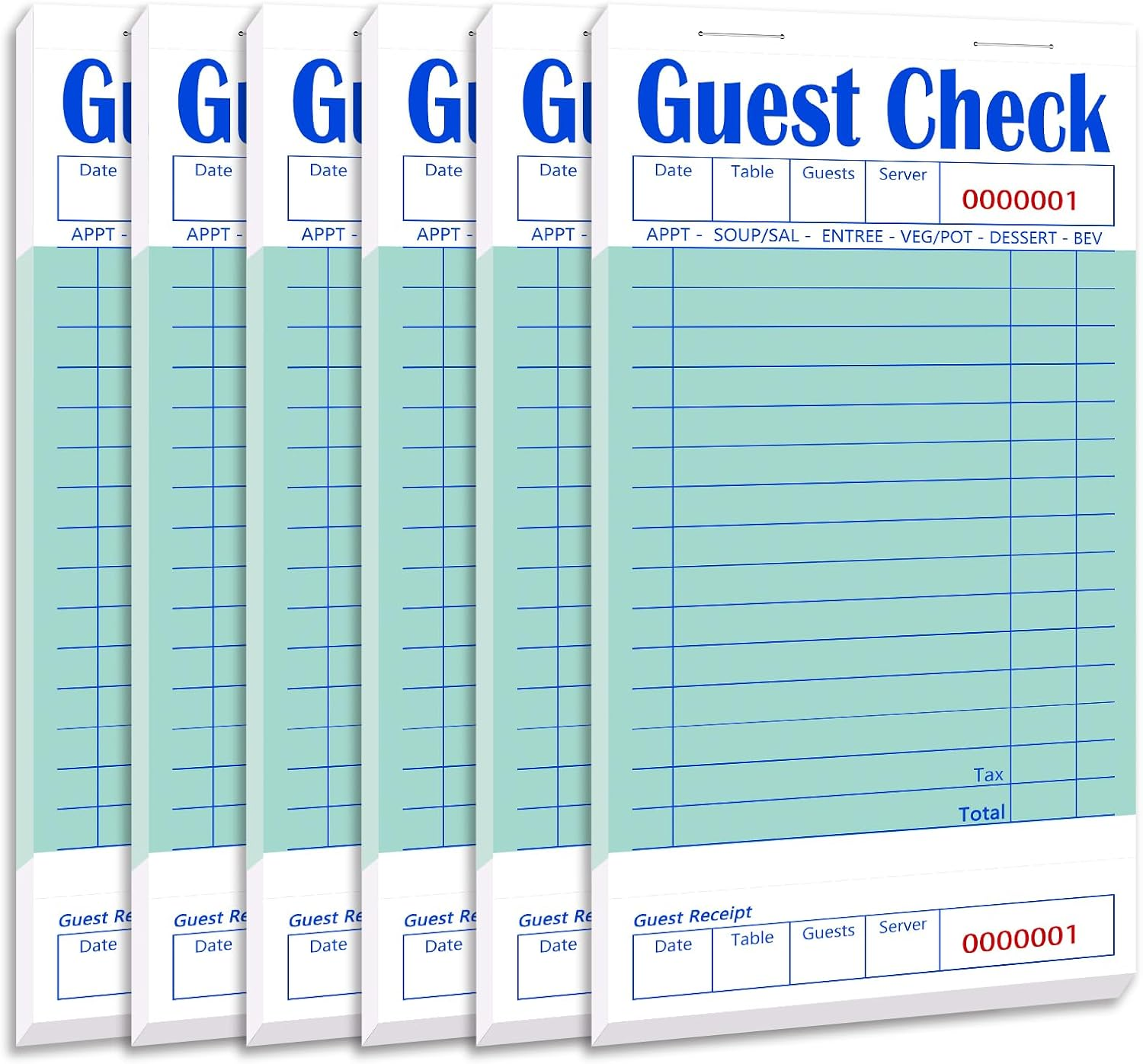 6 Pack Guest Check Pads–300 Sheets Server Note Books for Waitress Restaurant Use