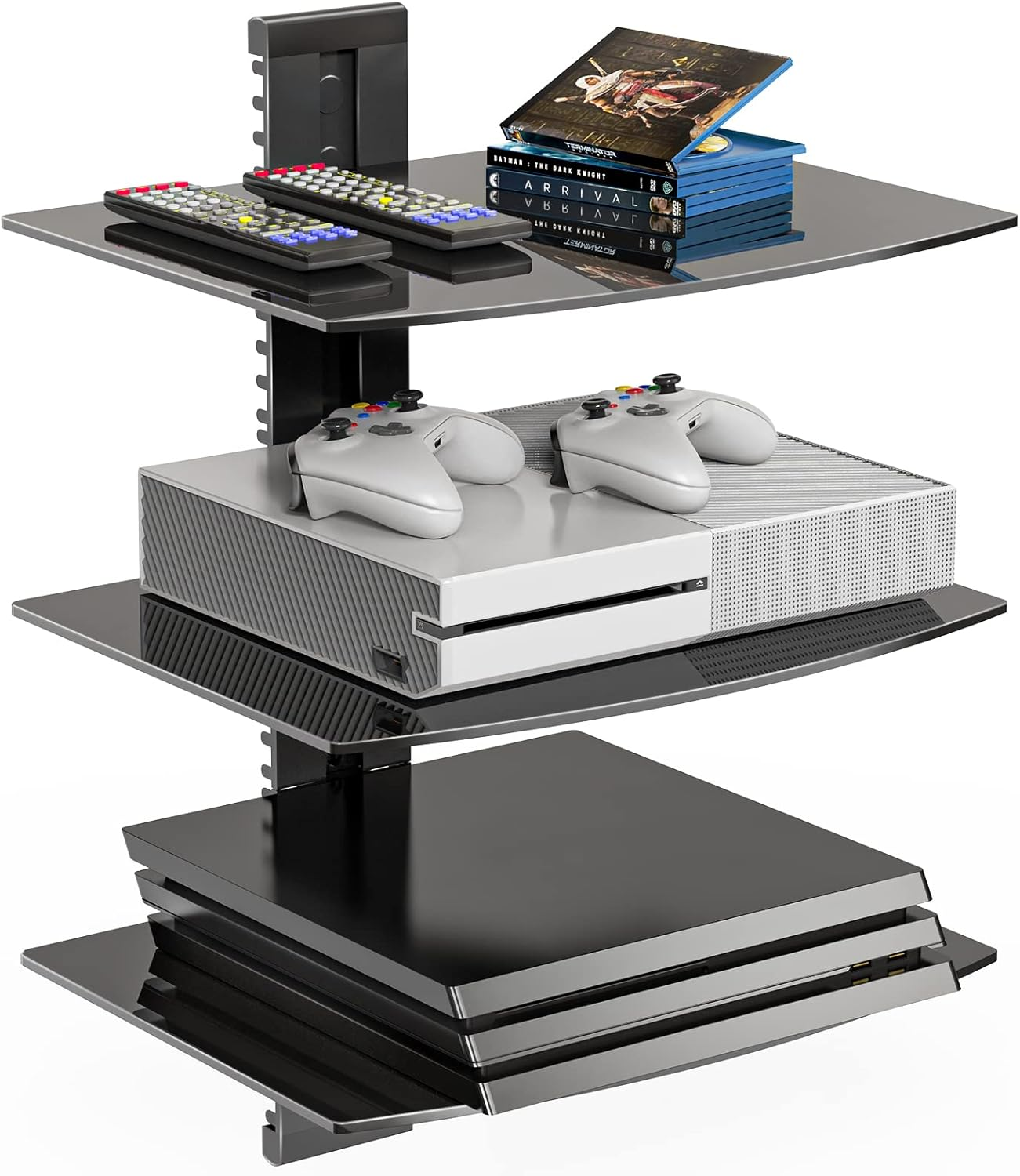 WALI Floating Entertainment Center Shelves, Holds up to 17.6Lbs, TV Shelf with Strengthened Tempered Glasses for DVD Players, Cable Boxes, Games Consoles, TV Accessories (CS303B), 3 Shelf, Black