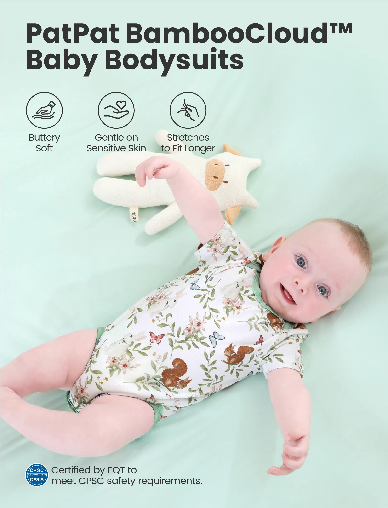 Bamboo Baby Boy/Girl 2-Pack Solid&Printed Rompers Set Light Green