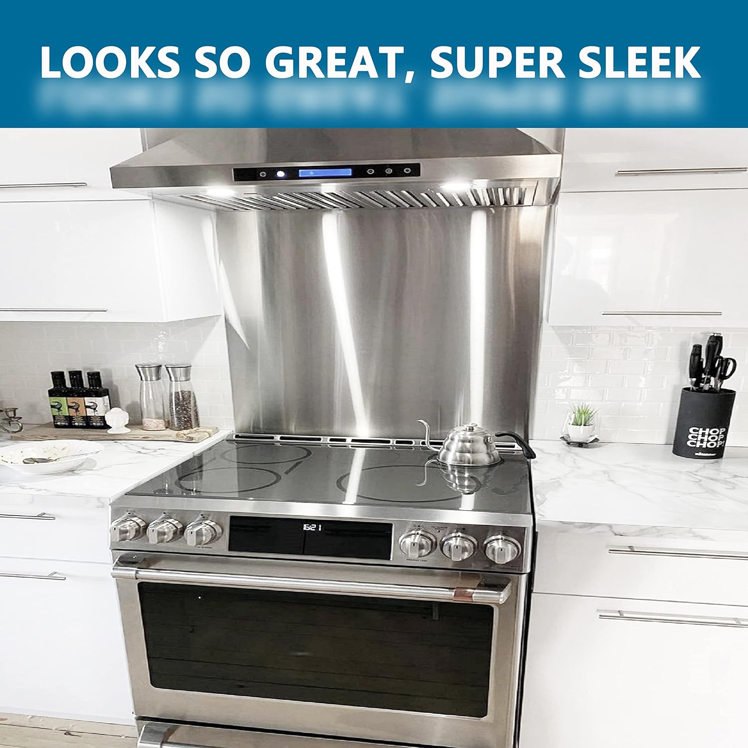 Stainless Steel Stove Backsplash Splatter Guard SP3604 Range Hood Backsplash Wall Shield Metal Panel, Ultra Flat Easy Clean and Install, 1 Year Sales Guarantee