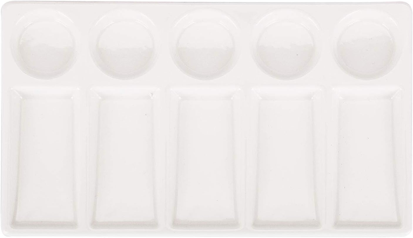 10 Wells White Rectangle Ceramic Artist Paint Palette,Porcelain Watercolor Palette,Ceramic Mixing Tray for Watercolor Gouache Painting, 7.6 Inch