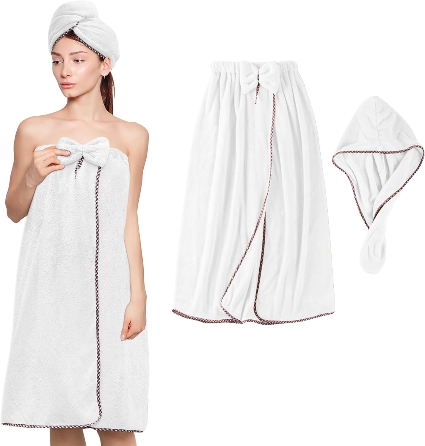 Bath Towel Wrap Women - Adjustable Soft Microfiber Shower after Body Wraps with Hair Drying Towel Absorbent & Quick Drying for Gym Shower, Beach, Spa, Sauna, White