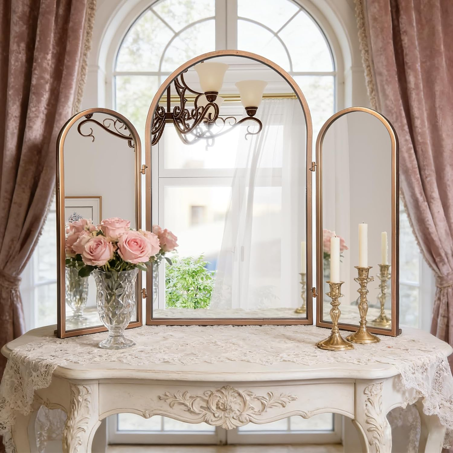 vintage dressing table mirror Gold Reclectic exuding charming elegance Vintage French Brass Dressing Table