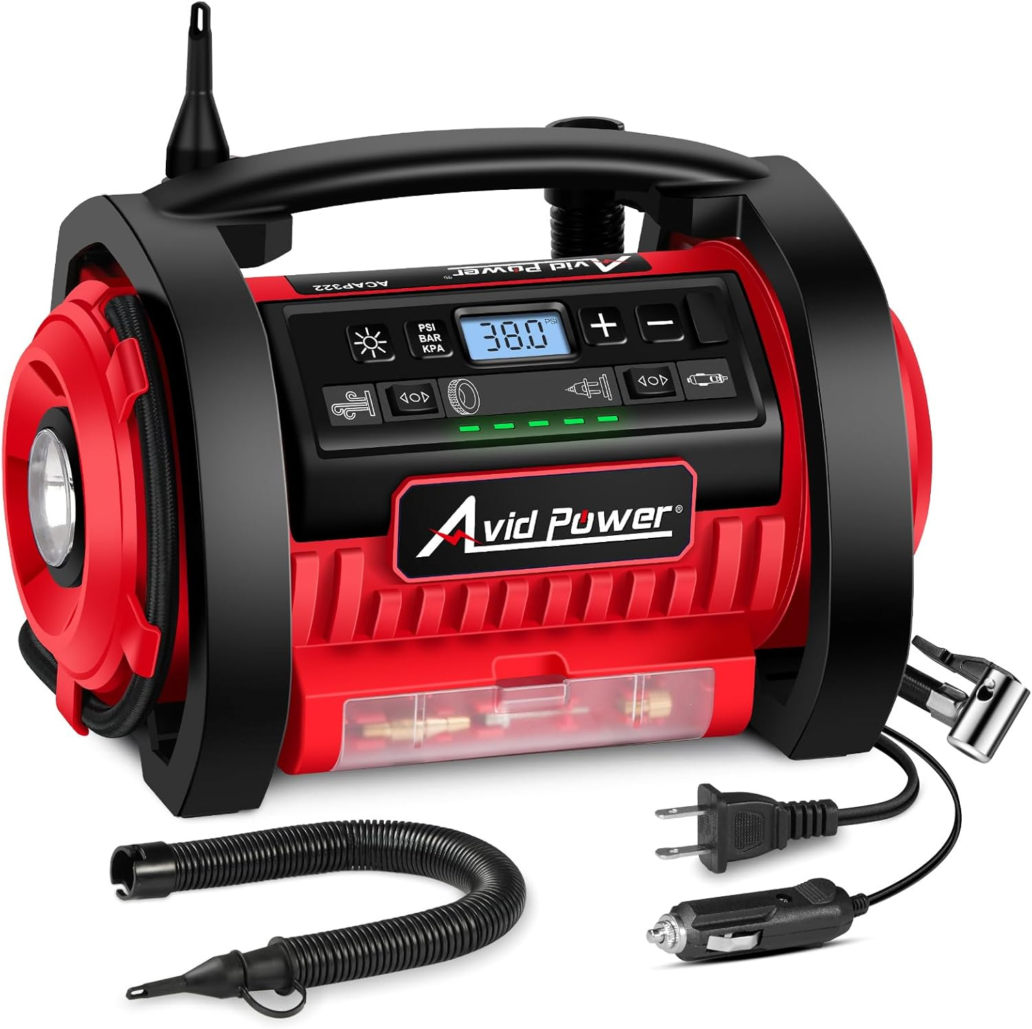 Tire Inflator Portable Air Compressor, 12V DC 110V AC Car Tire Pump, Air Mattress Pump with Inflation and Deflation Modes, Dual Powerful Motors, Digital Pressure Gauge