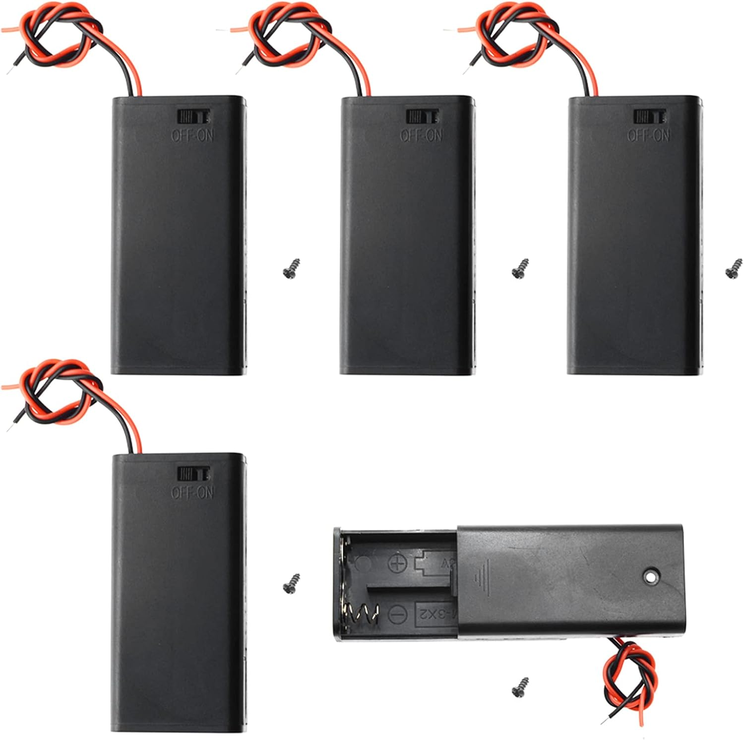 QTEATAK 5Pcs 2X 1.5V AA Battery Holder Case with On/Off Switch and Wire Leads