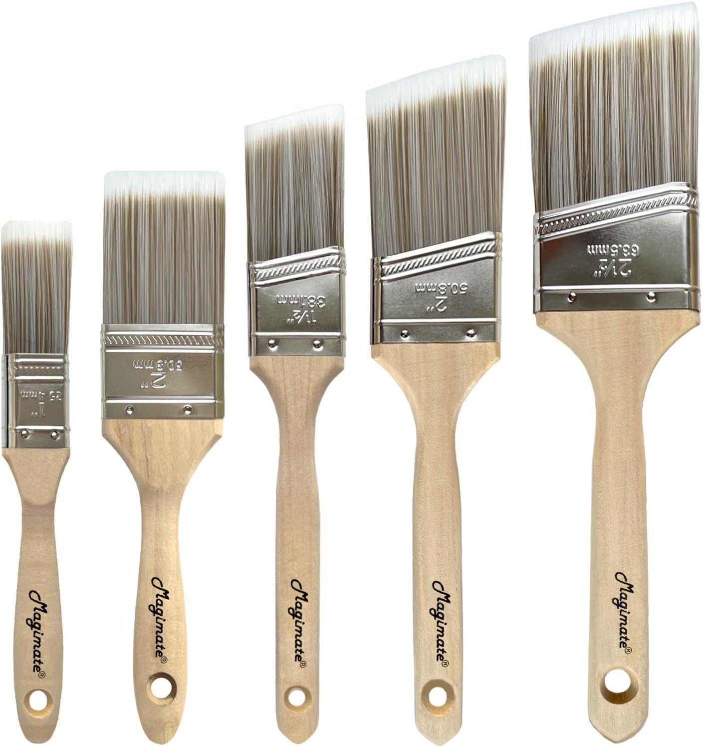 Paintbrush Set for Walls, Furniture Stain, Soft Sharped Filament Wood Handle Home Painting Brushes Pack of 5