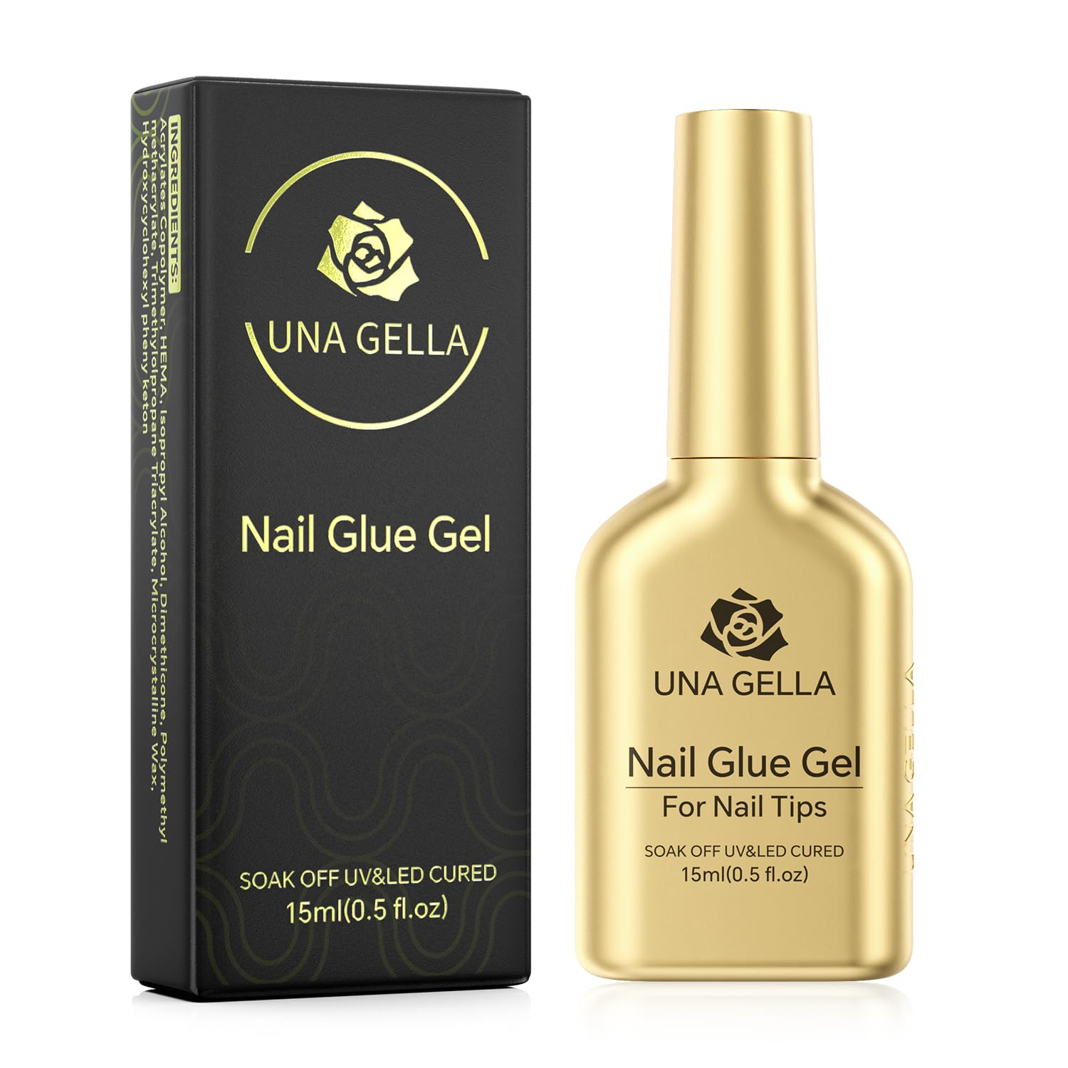 6 in 1 Gel Nail Glue for Clear Acrylic Nails Tips, 15Ml UV Nail Glue Long Lasting Super Strong Brush for Base Coat, Clear Fake Nails, and Soft Gel Tips Lamp Curing Required
