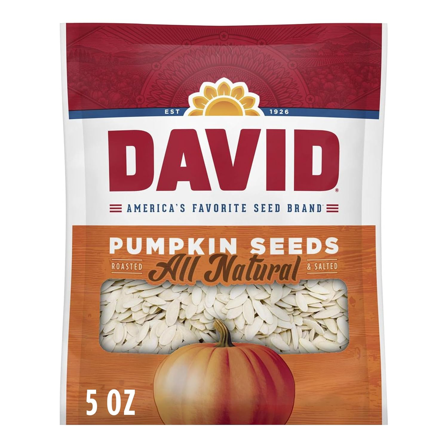 DAVID All Natural Pumpkin Seeds 5 Oz Pack of 12 individual bags fresh NEW snack