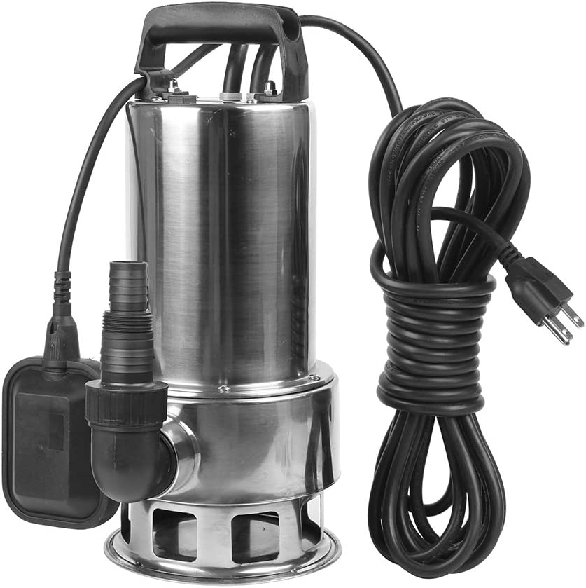 1.5HP 4250 GPH Stainless Steel Sump Submersible Clean Dirty Heavy Duty Drain Water Transfer Pump Pool Pond Flood Pump Black
