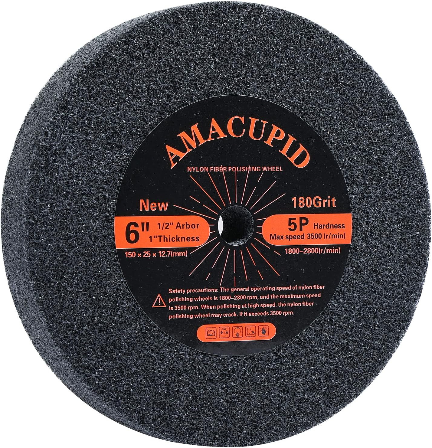 Nylon Fiber Brushed Buffing Wheels 6 Inch 5P Hardness. for Bench Grinder Buffing Machine Polishing Copper. 180 Grit, 1/2 Inch Arbor, 1 Inch Thickness