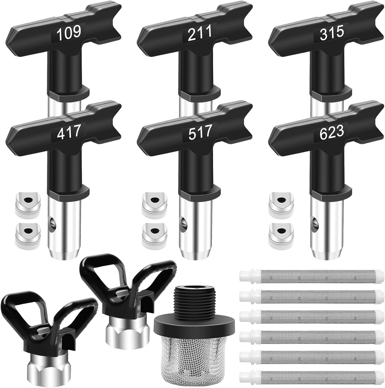 Coitak 15 Pieces Airless Paint Sprayer Tips Set, 6 Reversible Spray Nozzle Tips with Spacer, 6 Airless Sprayer Filter, 1 Paint Sprayer Replacement Inlet Strainer and 2 Nozzle Guards