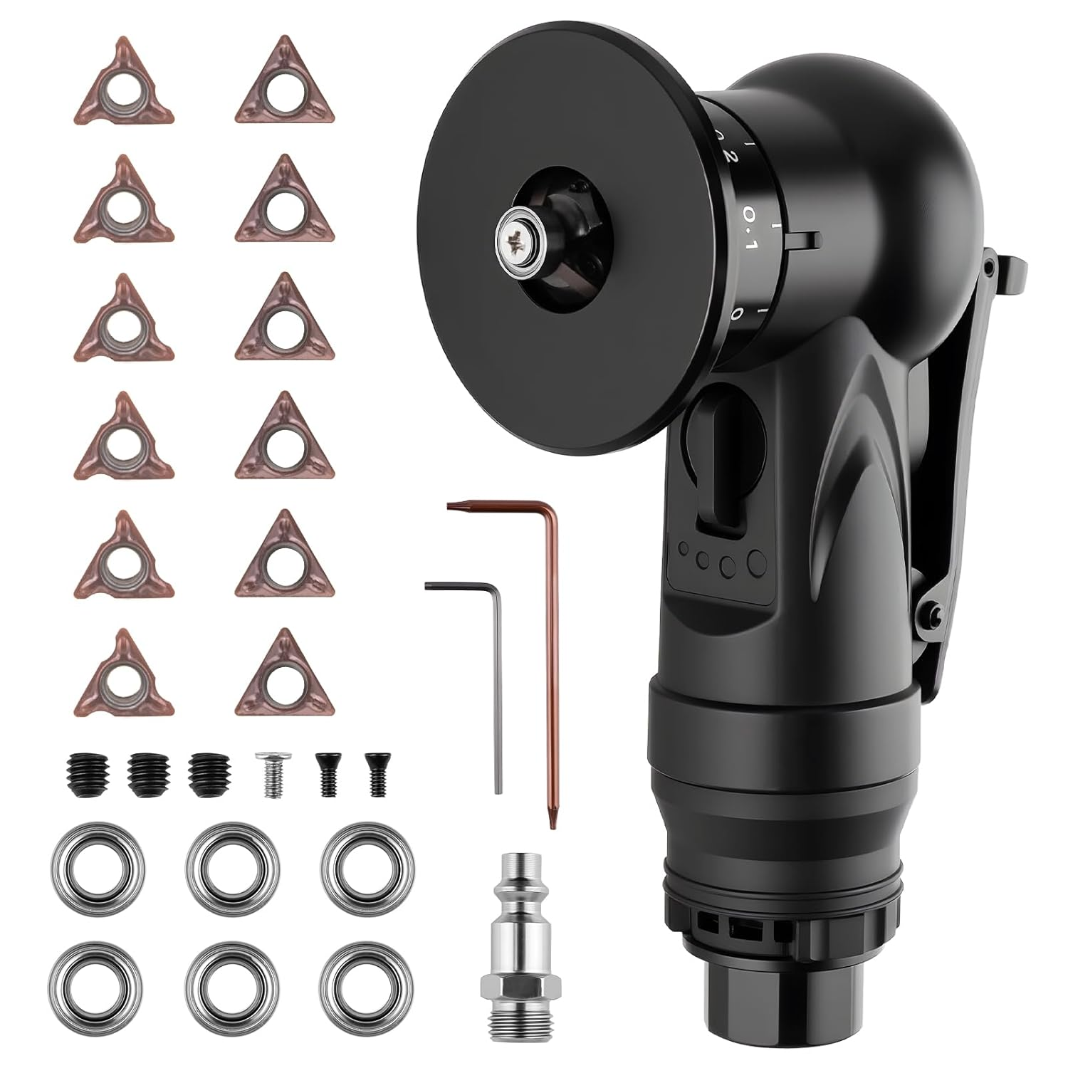 Pneumatic Chamfering Tool, Chamfer Tool with 6 C-Angle & 6 R-Angle Blades, Upgrade Air Chamfer Tool for 45° & round Corner, Chamfering Tool for Metal and Wood