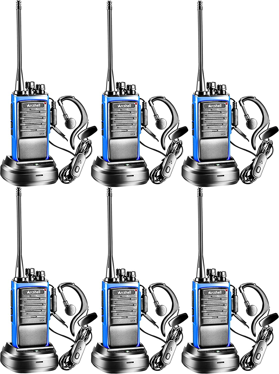 Rechargeable Long Range Two-Way Radios with Earpiece 6 Pack  AR-6 Walkie Talkies Li-Ion Battery and Charger Included