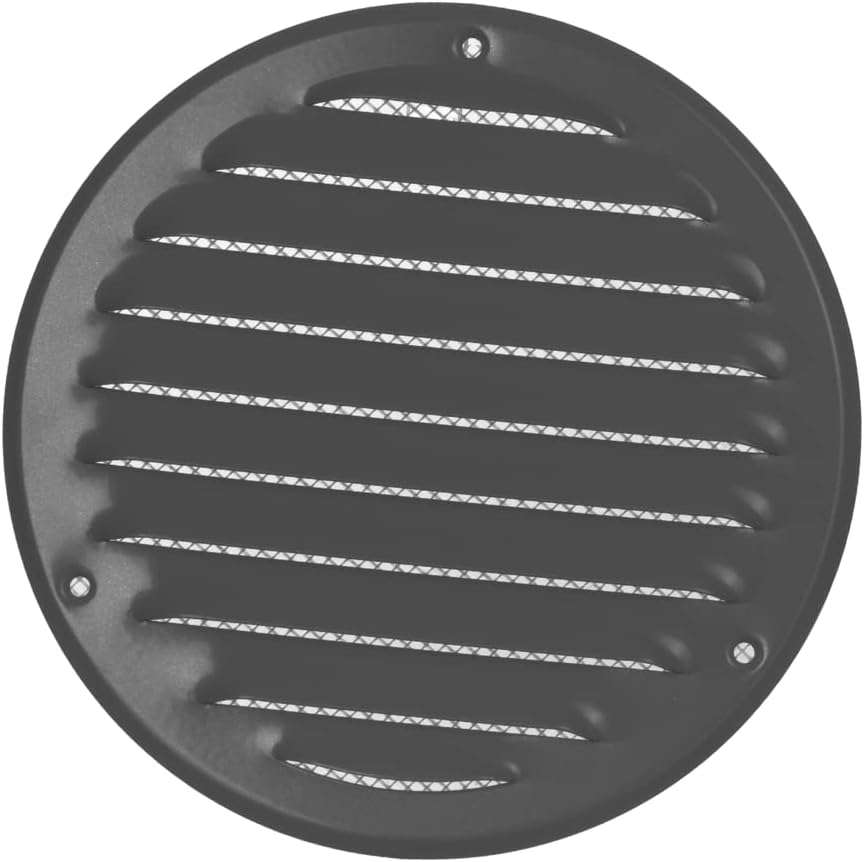 Grey Round Metal Air Vent Grille Cover with Insect Mesh Ø 125mm / 5" inch - Ventilation Cover