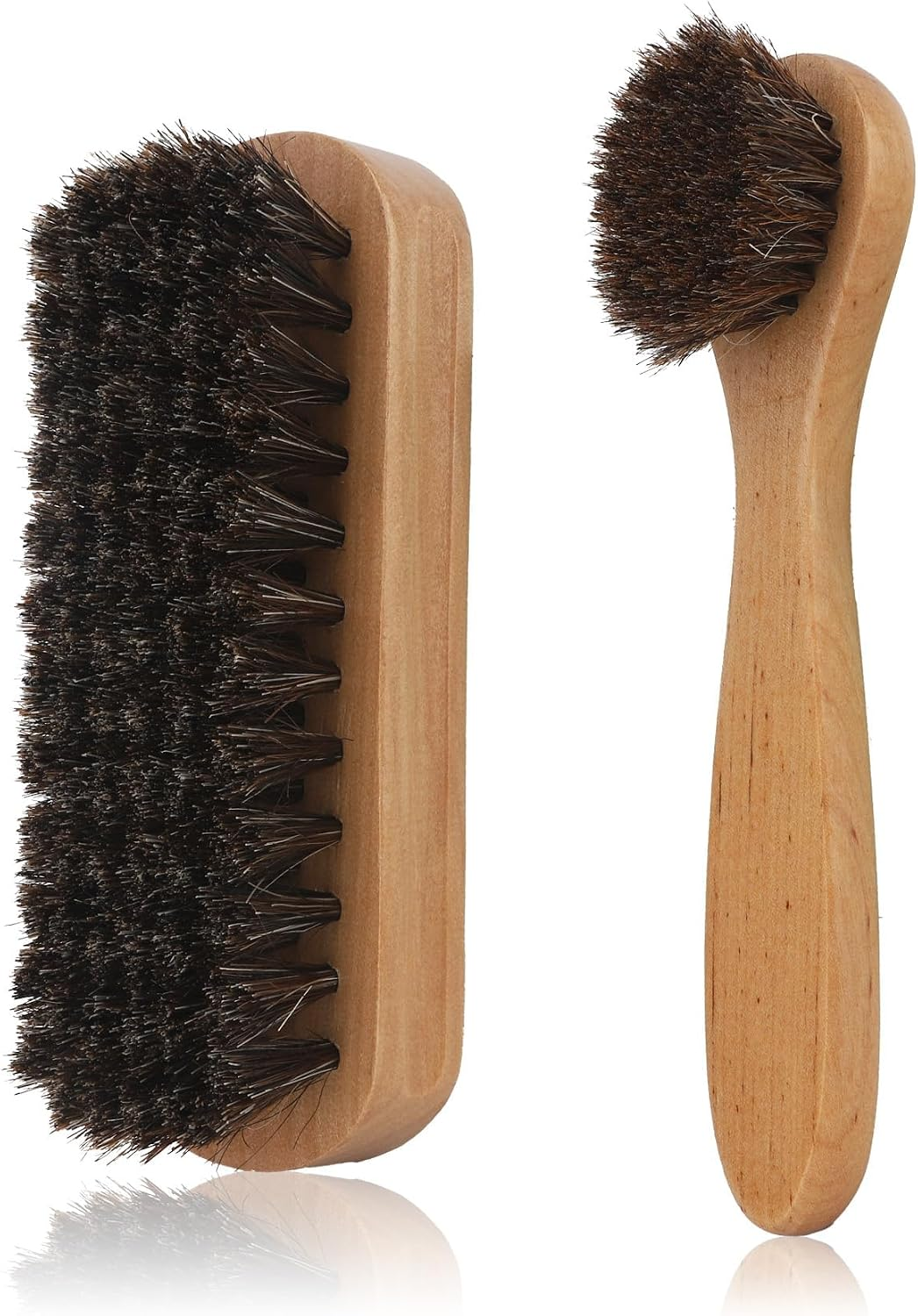 Natural Wood Shoe Brush Set - Eco-Friendly Horsehair Shoe & Boot Cleaners, Dual-Size Brushes for Deep Cleaning & Detailing