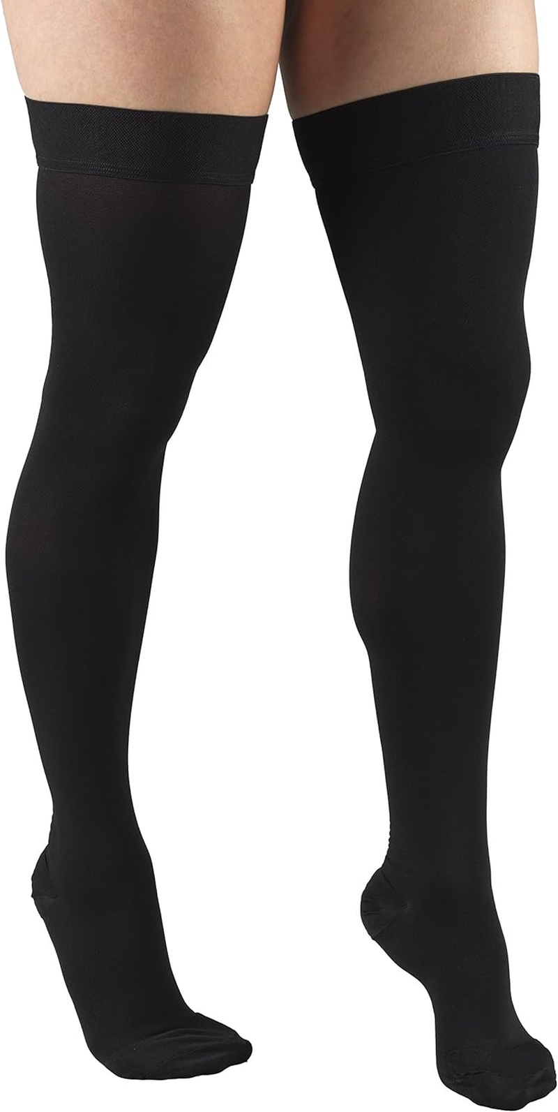 20-30 Mmhg Compression Stockings for Men and Women, Thigh High Length, Dot Top, Closed Toe, Black, Medium