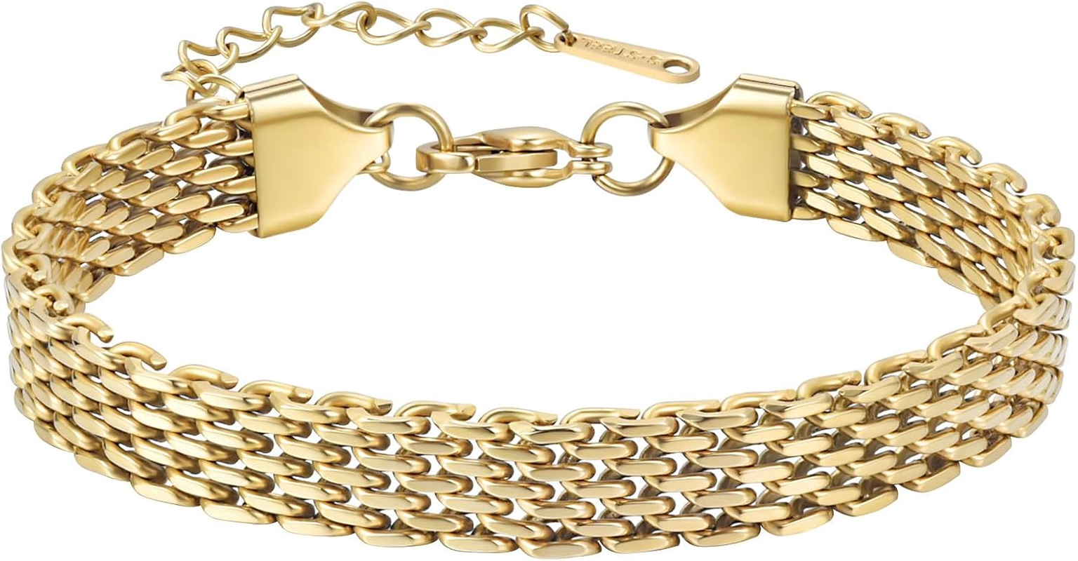 14K Gold Bracelets for Women Adjustable Gold Plated Link Bracelets - Non Tarnish